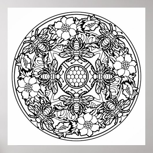 Kleur uw eigen bijen Mandala Poster voor kleuren (Voorkant)
