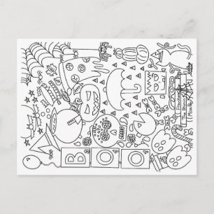 Kleur uw eigen Briefkaart - Halloween Doodle Colla