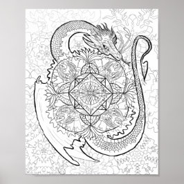Kleur uw eigen dragon Mandala Poster