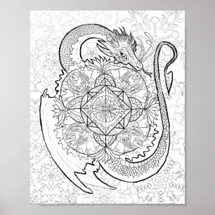 Kleur uw eigen dragon Mandala Poster