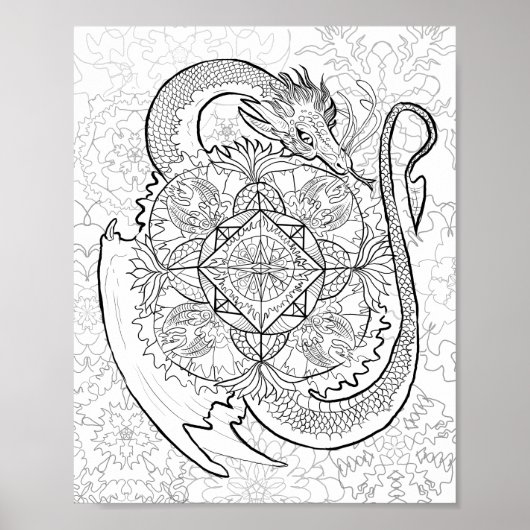 Kleur uw eigen dragon Mandala Poster (Voorkant)
