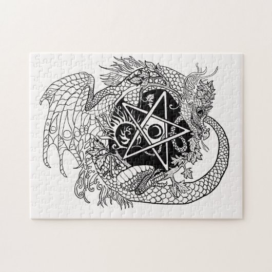 Kleur uw eigen Dragon Pentacle Legpuzzel (Horizontaal)