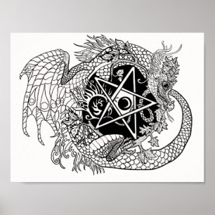 Kleur uw eigen Dragon Pentacle Poster