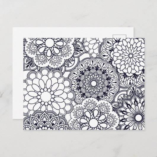 Kleur uw eigen Floral Mandalas Briefkaart (Voorkant / Achterkant)