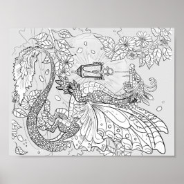 Kleur uw eigen Garden Faery Dragon Poster
