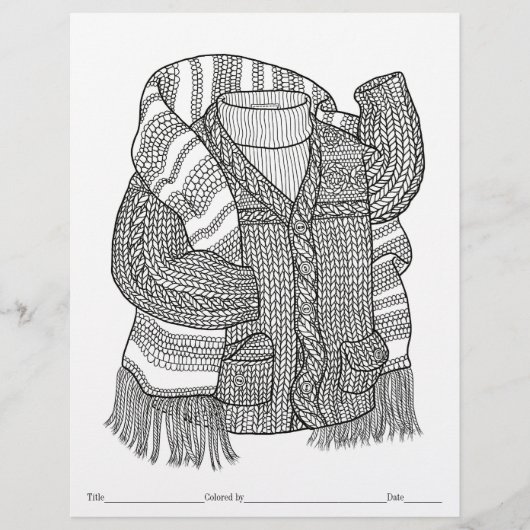 KLEUR UW EIGEN gebreide trui & sjaal Kleurplaat (Voorkant)