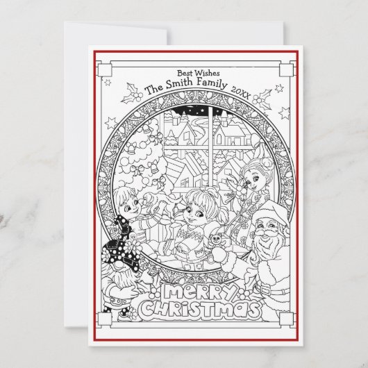 Kleur Uw Eigen Gepersonaliseerde Kerstmis Feesteli Feestdagenkaart (Voorkant)