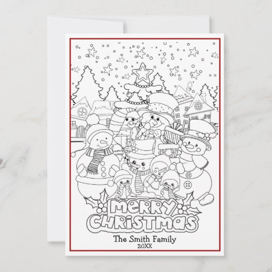 Kleur Uw Eigen Gepersonaliseerde Kerstmissneeuwpop Feestdagenkaart (Voorkant)