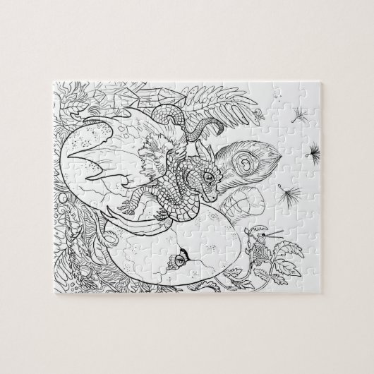 Kleur uw eigen Hatchling Dragon Legpuzzel (Horizontaal)