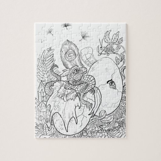 Kleur uw eigen Hatchling Dragon Legpuzzel (Verticaal)