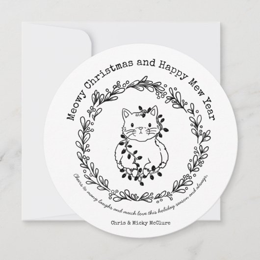 Kleur uw eigen kat kerstmis feestdagenkaart (Voorkant)