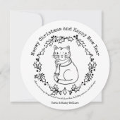 Kleur uw eigen kerstcadeaukaart rond kat feestdagenkaart (Voorkant)