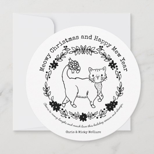 Kleur uw eigen kerstcadeaukaart rond kat feestdagenkaart (Voorkant)