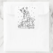 Kleur Uw Eigen Kerstman en Rendier Vierkante Sticker (Tas)
