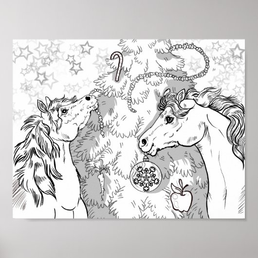 Kleur uw eigen kerstpony's poster (Voorkant)