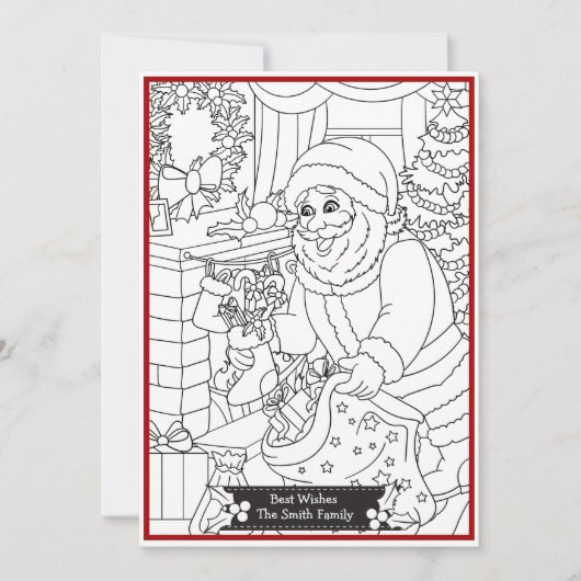 Kleur Uw Eigen Leuk Gepersonaliseerd Kerstman Feestdagenkaart (Voorkant)