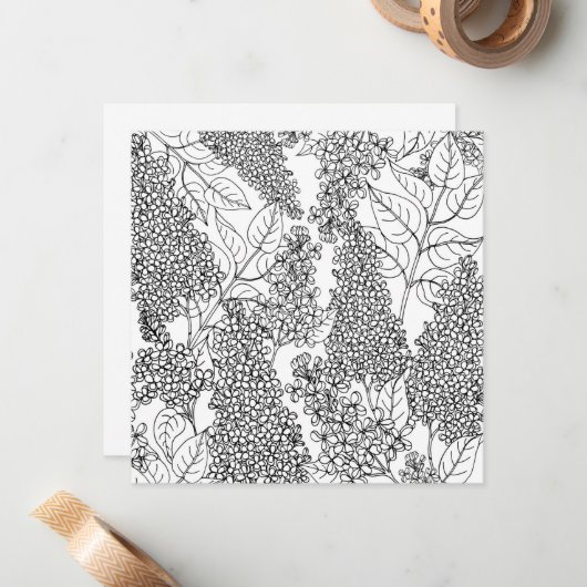 Kleur uw eigen Lila bloemen Notitiekaartje (Voorkant / Achterkant in situ)