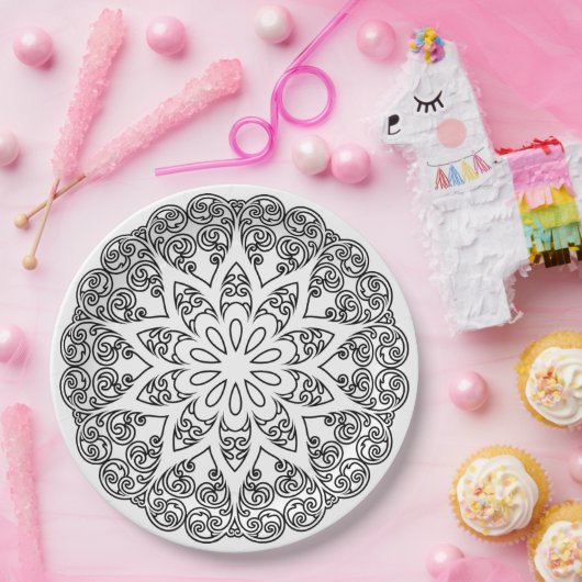 Kleur uw eigen MANDALA - kleurrijk boek 1 Papieren Bordje (Feest)