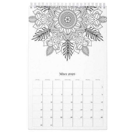 Kleur uw eigen mandalamatronen kalender (Mar 2026)