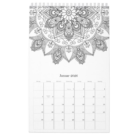 Kleur uw eigen mandalamatronen kalender (Jan 2026)