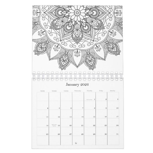 Kleur uw eigen mandalamatronen kalender (Jan 2026)