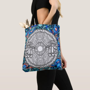 Kleur uw eigen paddenstoel Mandala Craft Blue Flor Tote Bag