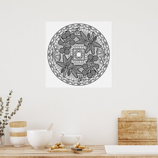 Kleur uw eigen palmboom Mandala Colour Poster (Keuken)
