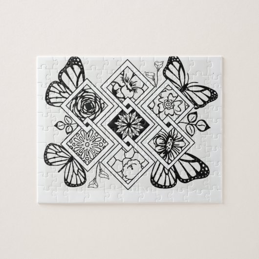 Kleur uw eigen spuitvlinderbloemen legpuzzel (Horizontaal)