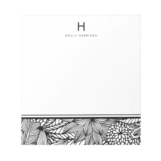 Kleur uw eigen | Tropisch zwart-wit monogram Notitieblok (Voorkant)