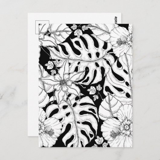 Kleur uw eigen tropische bladeren en bloemen briefkaart (Voorkant / Achterkant)