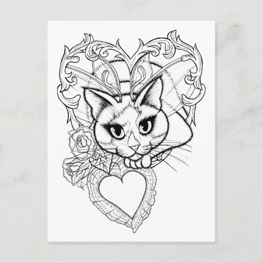 Kleur uw eigen Valentijn Fairy Cat Art Briefkaart (Voorkant)