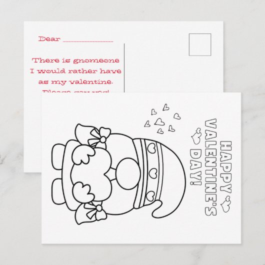 Kleur uw eigen valentijn voor kinderen (meisjesgno briefkaart (Voorkant / Achterkant)