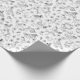 Kleur uw eigen witte vogels en bloemen cadeaupapier