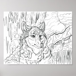 Kleur uw eigen Wolf Cavern Line Art Poster