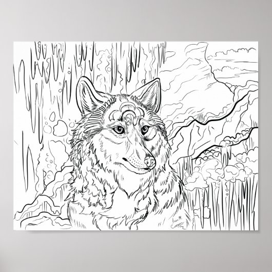 Kleur uw eigen Wolf Cavern Line Art Poster (Voorkant)
