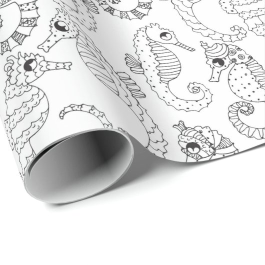Kleur uw eigen zeepaardjes cadeaupapier (Rol Hoek)