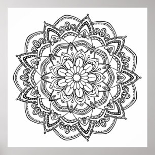 Kleur uw eigen zwart-wit Mandala Poster