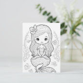 Kleur uw eigen zwarte lijntekening van de Zeemeerm Briefkaart (Staand voorkant)