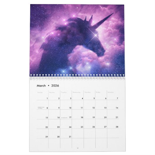 Kleur uw kinder Unicorn-agenda Kalender (Mar 2026)