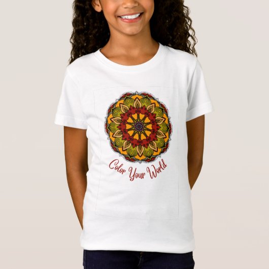 Kleur Uw Wereld Mandala Kinderkleding T-shirt (Voorkant)