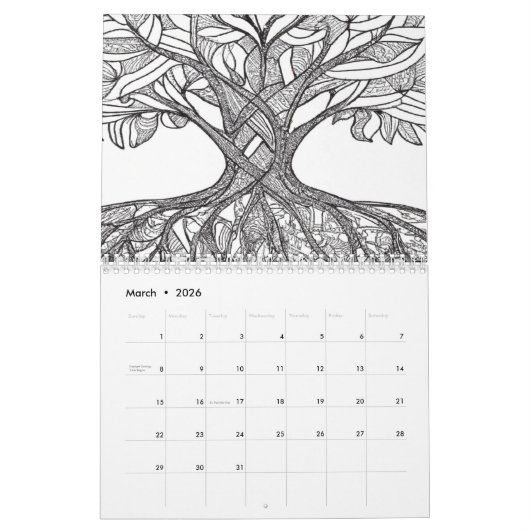 Kleur van agenda uw jaartomen kleuren kalender (Mar 2026)