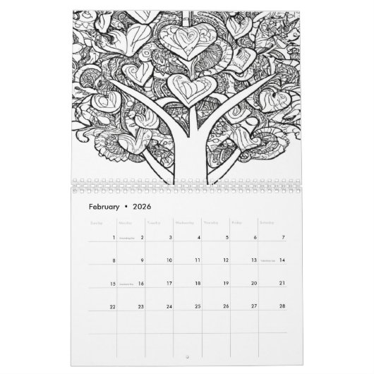 Kleur van agenda uw jaartomen kleuren kalender (Feb 2026)