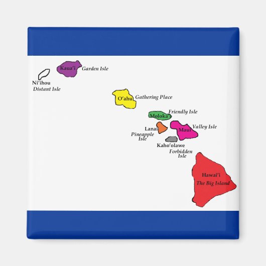 Kleur van de Hawaiiaanse eilanden op hun eilanden Magneet (Voorkant)