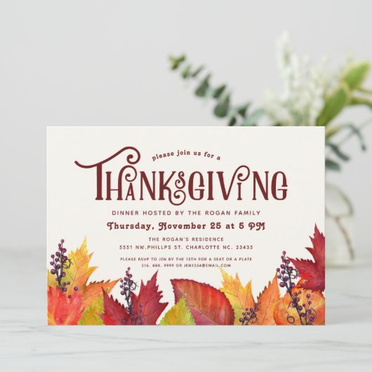 Kleur van de herfst | Thanksgiving Dinner Party Kaart (Staand voorkant)