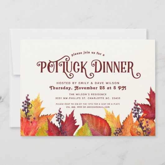 Kleur van de herfst | Thanksgiving PotLuck Diner Kaart (Voorkant)