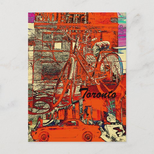 Kleur van de straat van Toronto met rode fiets Briefkaart (Voorkant)