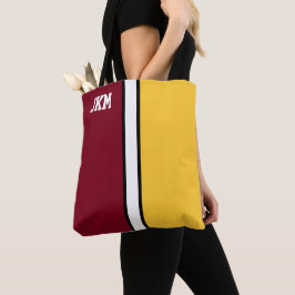 Kleur van de universiteit donkerrood en goud Monog Tote Bag
