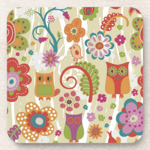 Kleur van Floral en Owl Bier Onderzetter