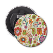 Kleur van Floral en Owl Button Flesopener (Voorkant)