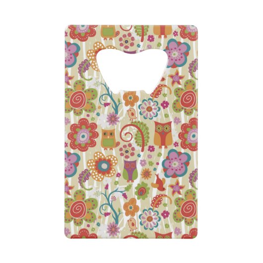Kleur van Floral en Owl Creditkaart Flessenopener (Voorkant)